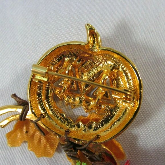 Pumpkin Brooch with Rhinestone Eyes Autumn Leaves - Picture 4 of 11